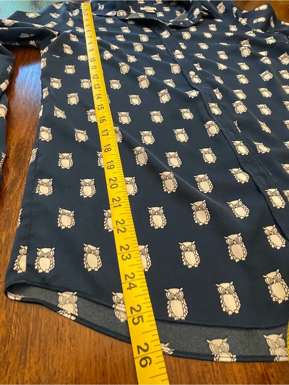 J. Crew Navy Button-Down Shirt with White Owl Print